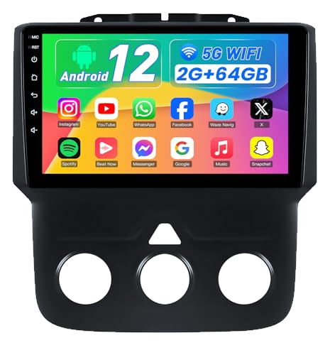 4Core 64G ROM Car Radio for Dodge Ram 2013-2018 1500 2500 : 9" 1280*800 HD Touchscreen Stereo Replacement with Wireless Carplay Android 5G WiFi GPS Bluetooth FM SWC Backup Camera (Only fit Manual AC)