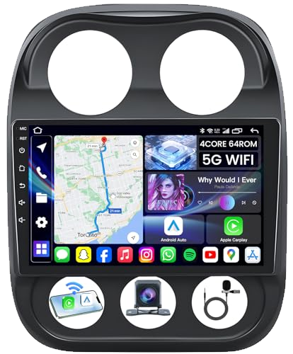 [4Core+64GB] Car Radio Stereo for Jeep Compass Patriot 2010-2016: Upgrade 5G WiFi 10.4" 1280 * 800 Touchscreen Head Unit Wireless Carplay Android Auto Bluetooth GPS FM SWC Backup Camera
