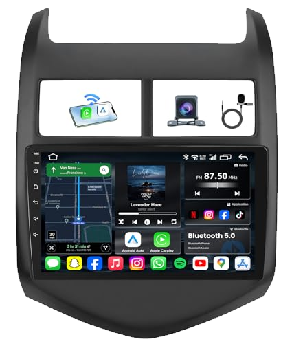 8Core 4+64GB Android 15 Radio for Chevy Sonic Aveo 2012-2016: 9 Inch 1280 * 800 IPS Touch Screen with Wireless Carplay Android Auto 5G WiFi Bluetooth 1080P Backup Camera GPS Navigation SWC FM/AM/DSP